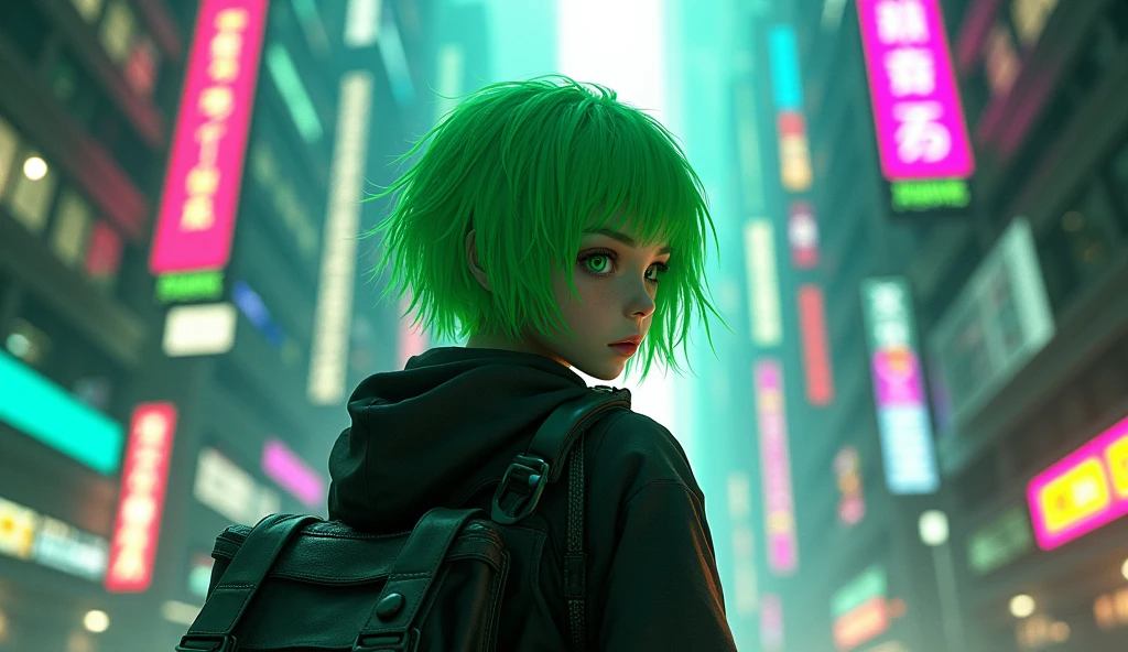 cyberpunk ,anime green hair