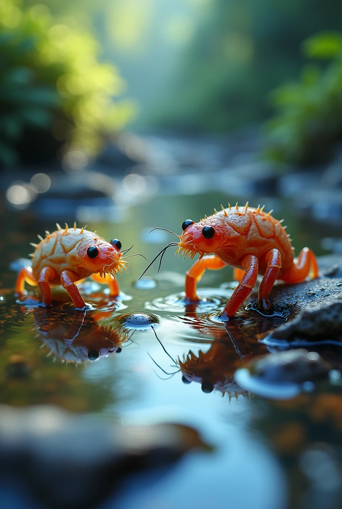 colorful, highly detailed macro shot of the complicated life in a puddle