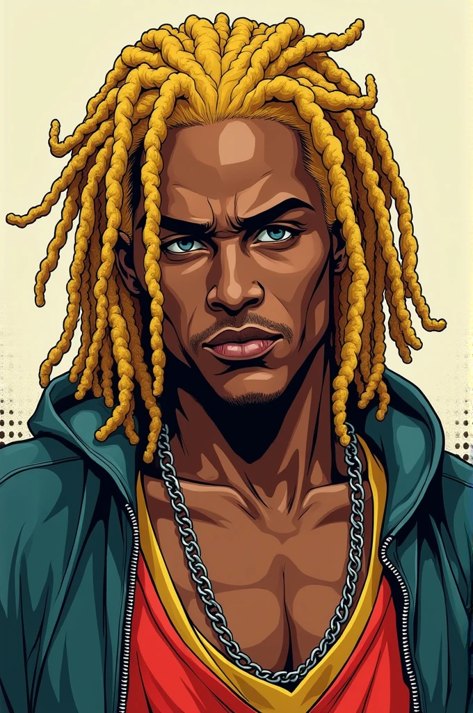 A guy with blonde dreads, and a seductive expression, on a comic stile 