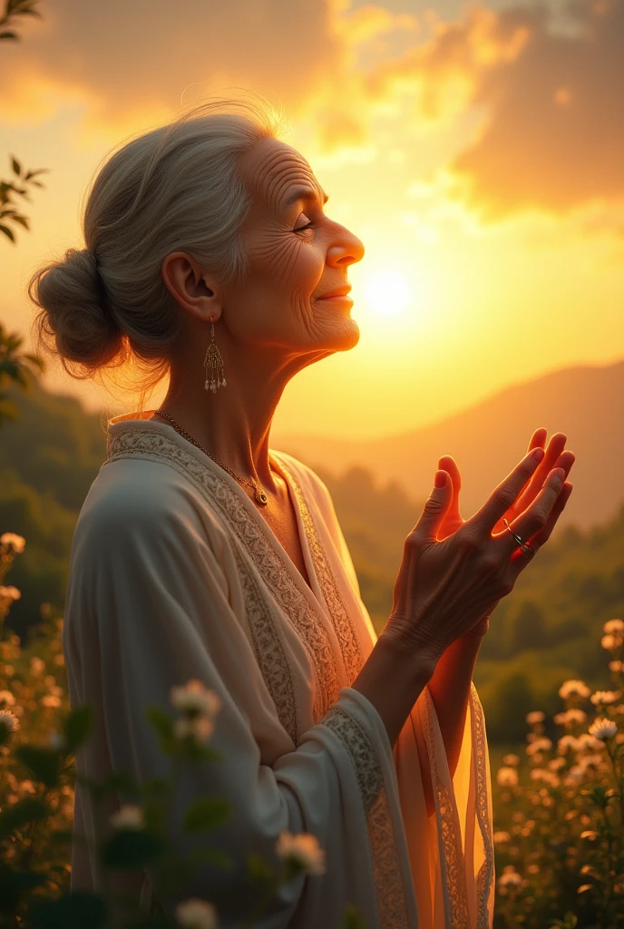 Kissing sun and grandmother