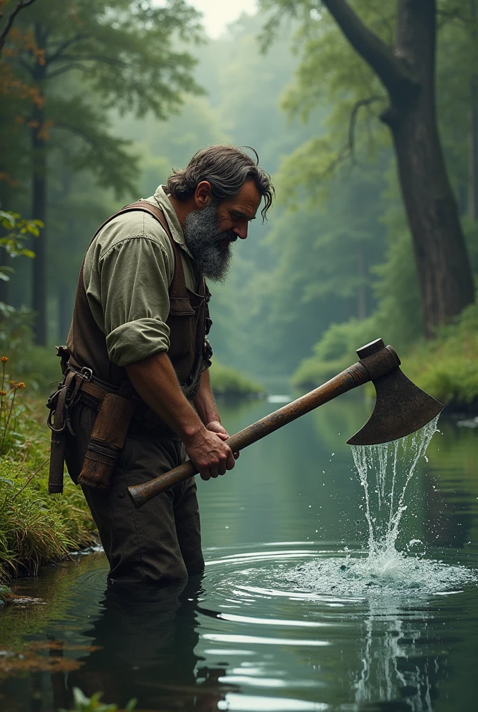Woodcutter axe fell in the water