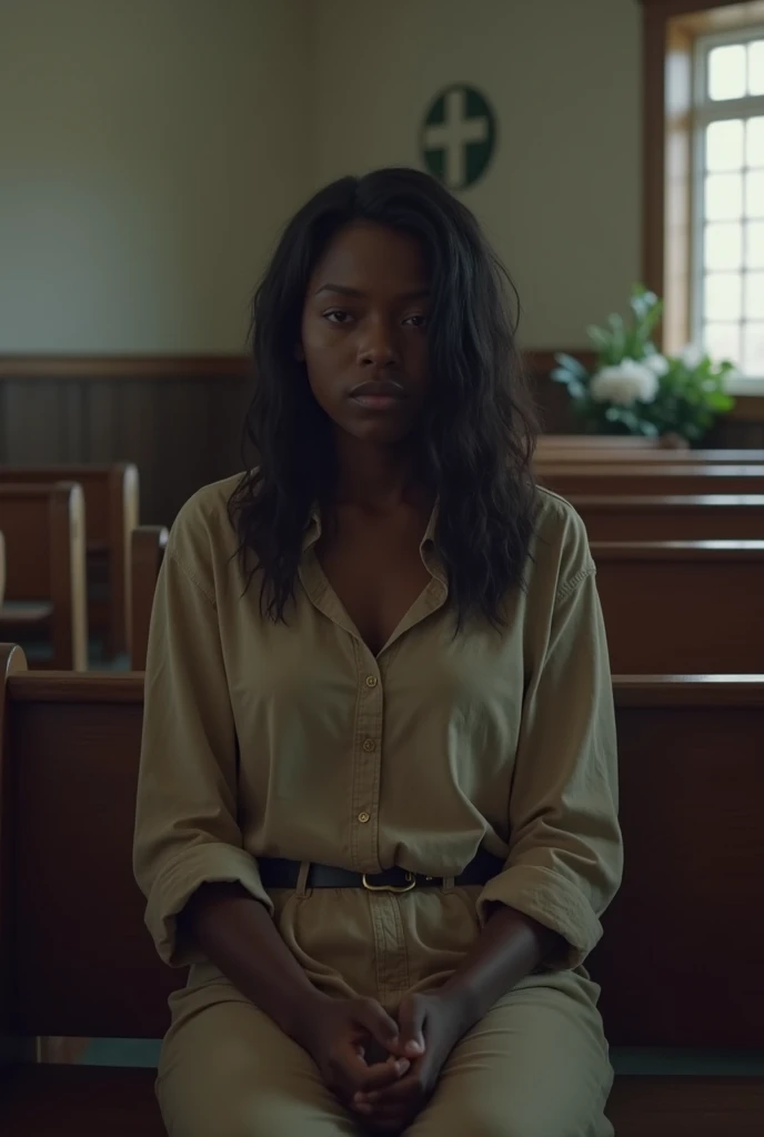 Young poor black woman at her father's funeral
