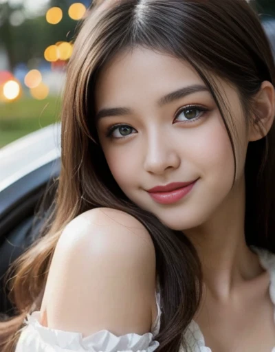 (1girl:1.3), Masterpiece, Best quality, amazing beauty, 4K, absurdres, finely detail, super detailed eye, perfect anatomy, official art, cinematic lighting, BREAK, garden, Park, outside, silky medium long hair, black hair, super shiny detailed brown eyes, facing this way, Looks like fun, Laughing, BREAK , big breasts, white skin, pale skin, , BREAK , (red underwear:1.2), BREAK,()