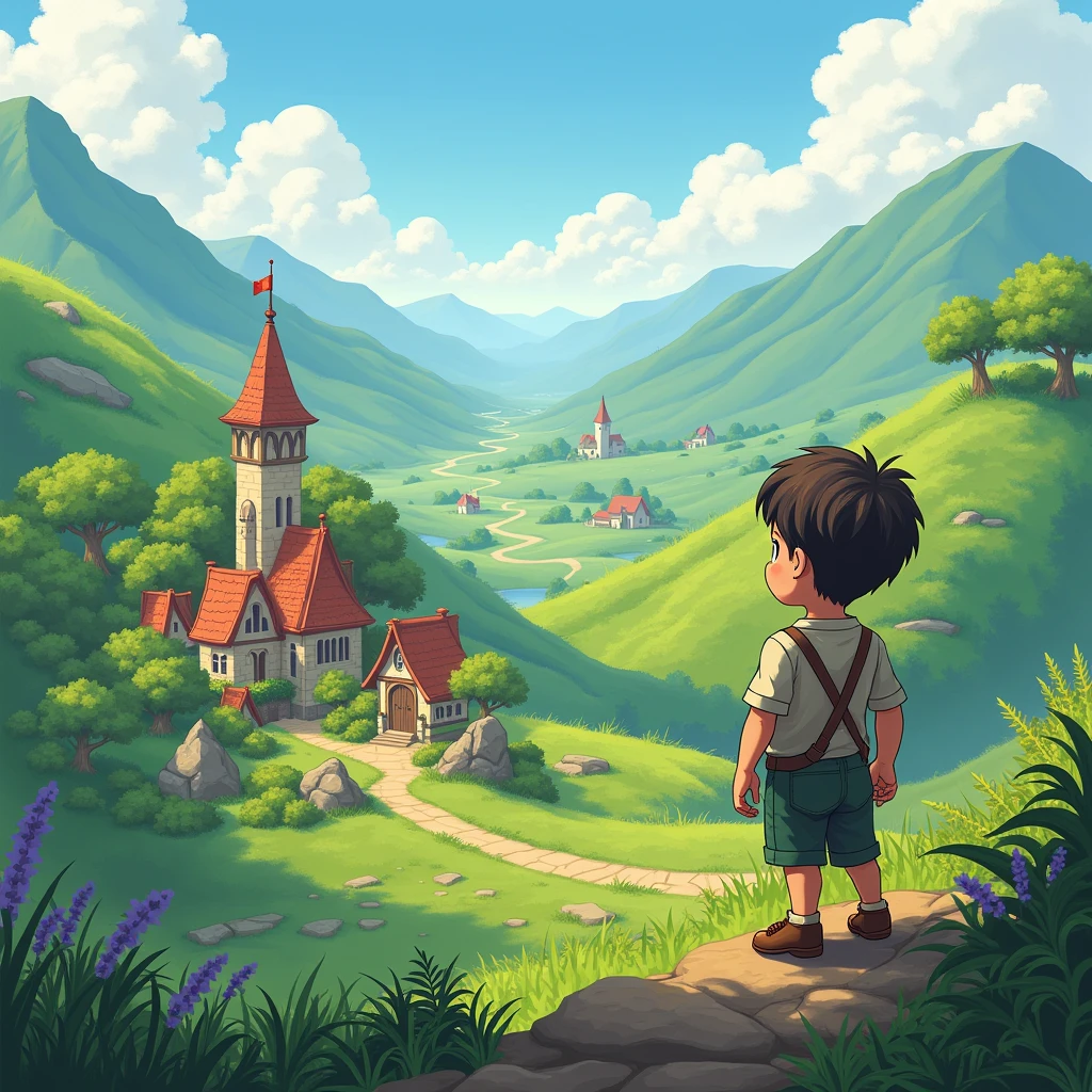 (Highest quality, masterpiece), One boy and one、And two villages、There are two more behind him.。View your viewers,