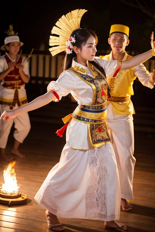 Young woman and Barong dancing Kecak dance、Randa