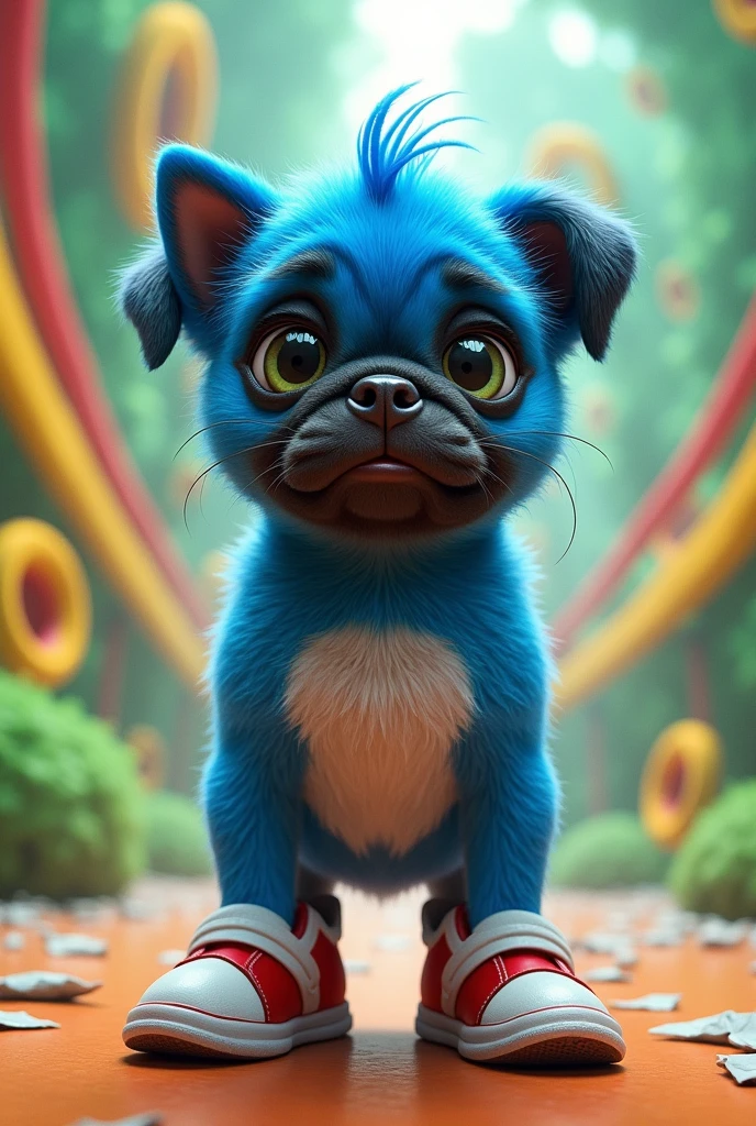 A pug puppy in the style of Sonic the Hedgehog 