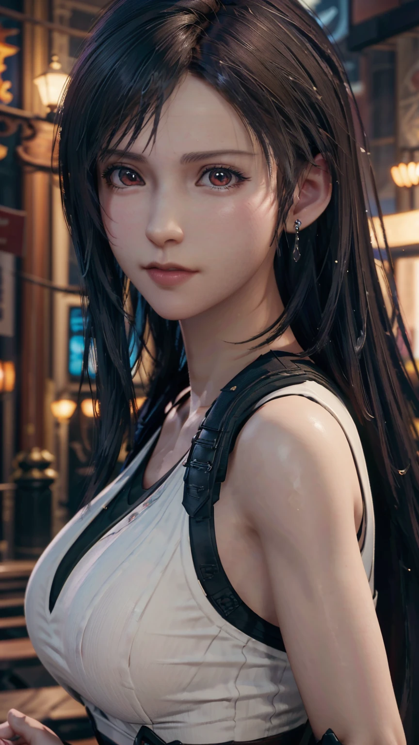 (final fantasy Tifa Lockhart, One girl, alone, big bouncing bust), complicated, elegant, Very detailed, Digital Painting, Art Station, Concept Art, Smooth, Sharp focus, figure, ArtJam、Greg Rutkowski、Alphonse Mucha、William Adolphe Bouguereau、Art by Stephanie Law , Magnificent royal background, large crown, Royal Jewels, robot, nature, Full Shot, Symmetric, Greg Rutkowski, Charlie Bowwater, Beep, Unreal 5, Surreal, Dynamic Lighting, Fantasy art, Complicated colors, Colorful magic circle, flash, lightning, light, Shining Castle, street fight