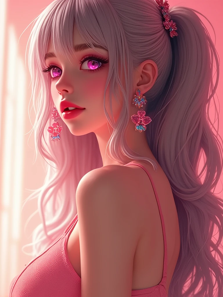 Best quality,Amazing,Masterpiece,Delicate,Ultra-high resolution,Ultra detailed,intricately details,Beautiful detailed,8K resolution,(Extremely detailed Cg Unity 8K wallpaper),Sharp focus,((No text)),breast conscious,gigantic cleavage breasts,areola slip,Covered,Bursting breasts,Lively breasts,framed breasts,Micro bikinis with high transparency and transparency,Tongue stock,Makeup,Happy,Reflectors,ahegao,Pink eyes,Heart earrings,1girll,solo,Female pervert,view the viewer,hair flower,Long hair,multicolored hair,Shiny hair,Barefoot,Bottomless,Thick thighs,bare legs,
