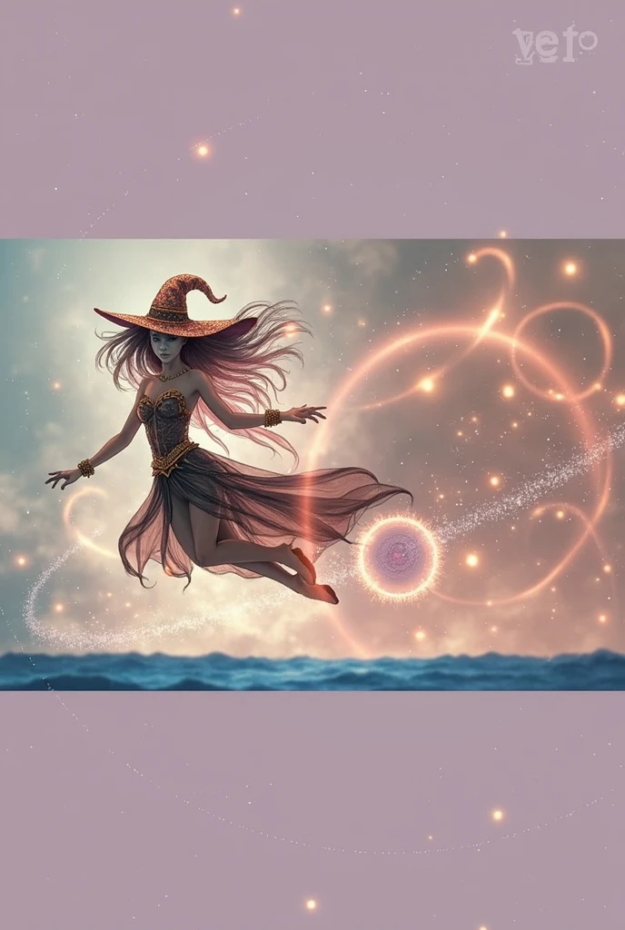 Highest quality, High resolution, One person, Fairy, Witch Hat, Floating in space, Energy sphere, Particles of light, Shiny Hair, Shining Star, Fantasy,