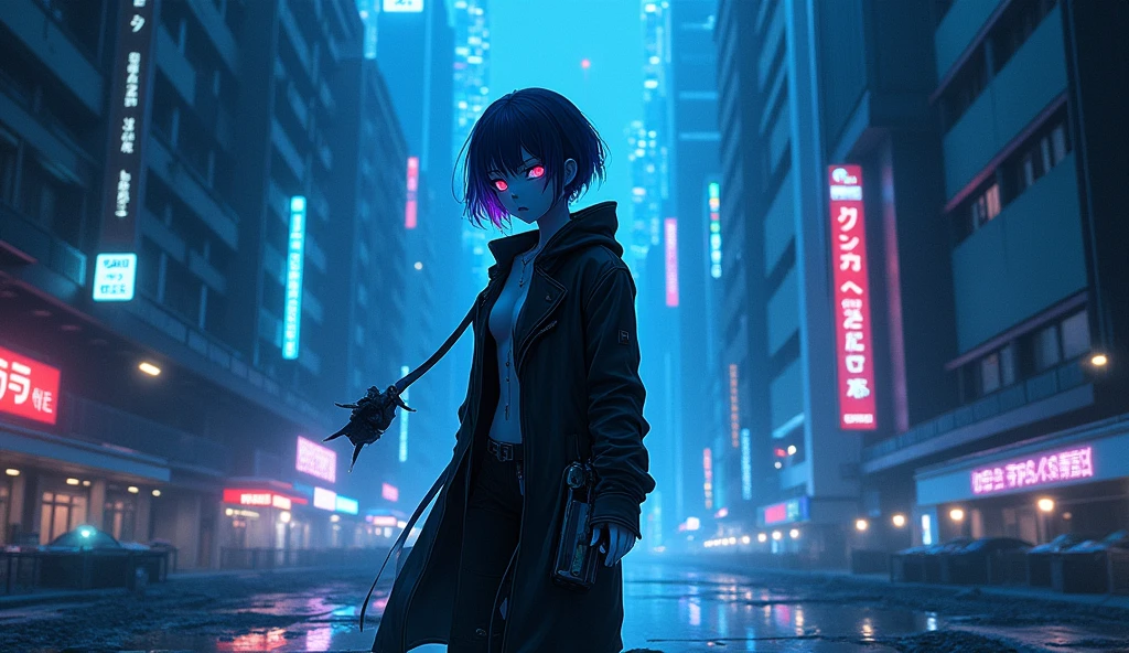 cyberpunk ,dark neon,anime black blue