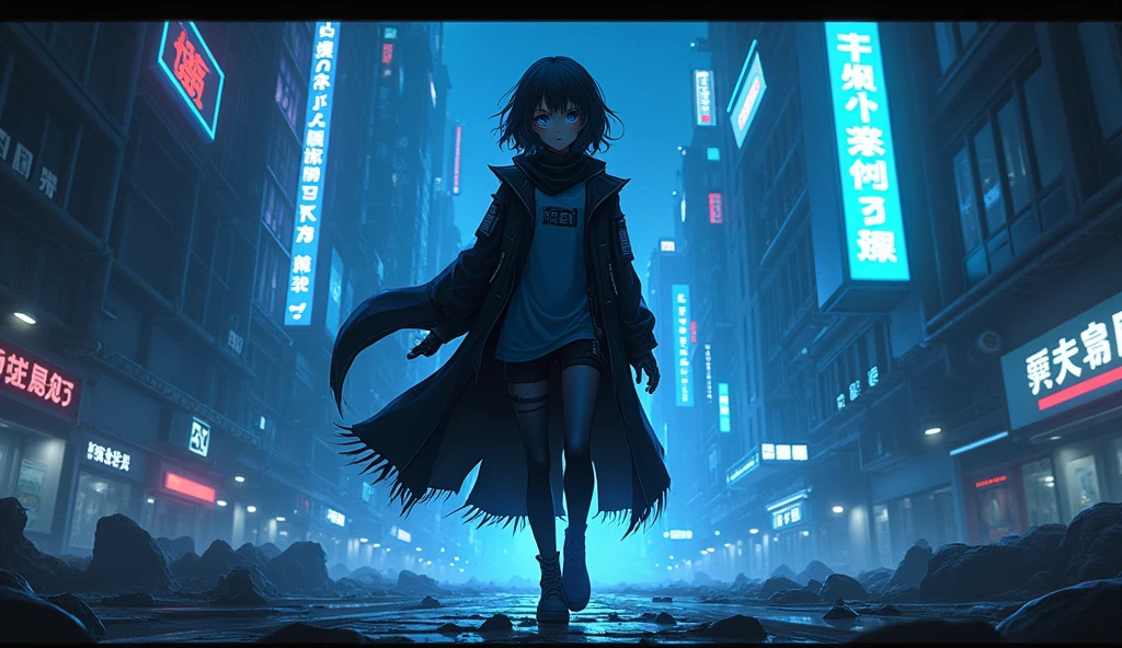 cyberpunk ,dark neon,anime black blue