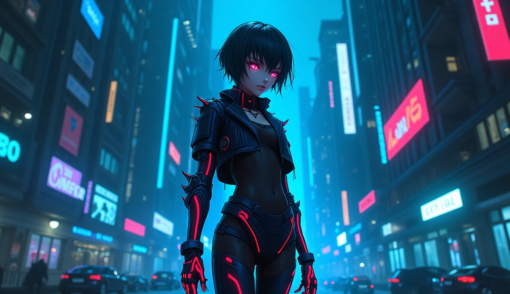 cyberpunk ,dark neon,anime black blue