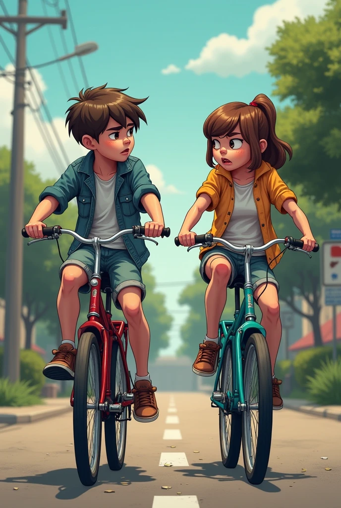 Boy is raiding a bike her girlfriend is sitting on his bike and kept some distance between him because she is angry on him