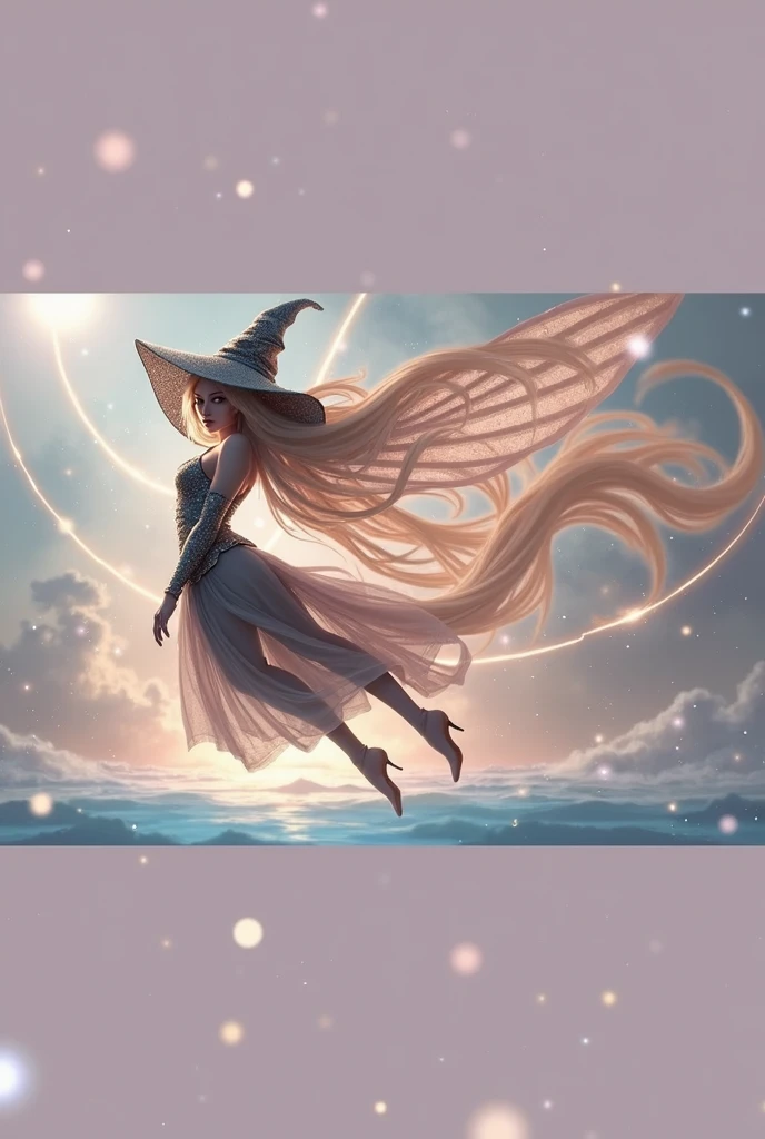 Highest quality, High resolution, One person, Fairy, Witch Hat, Floating in space, Energy sphere, Particles of light, Shiny Hair, Shining Star, Fantasy,