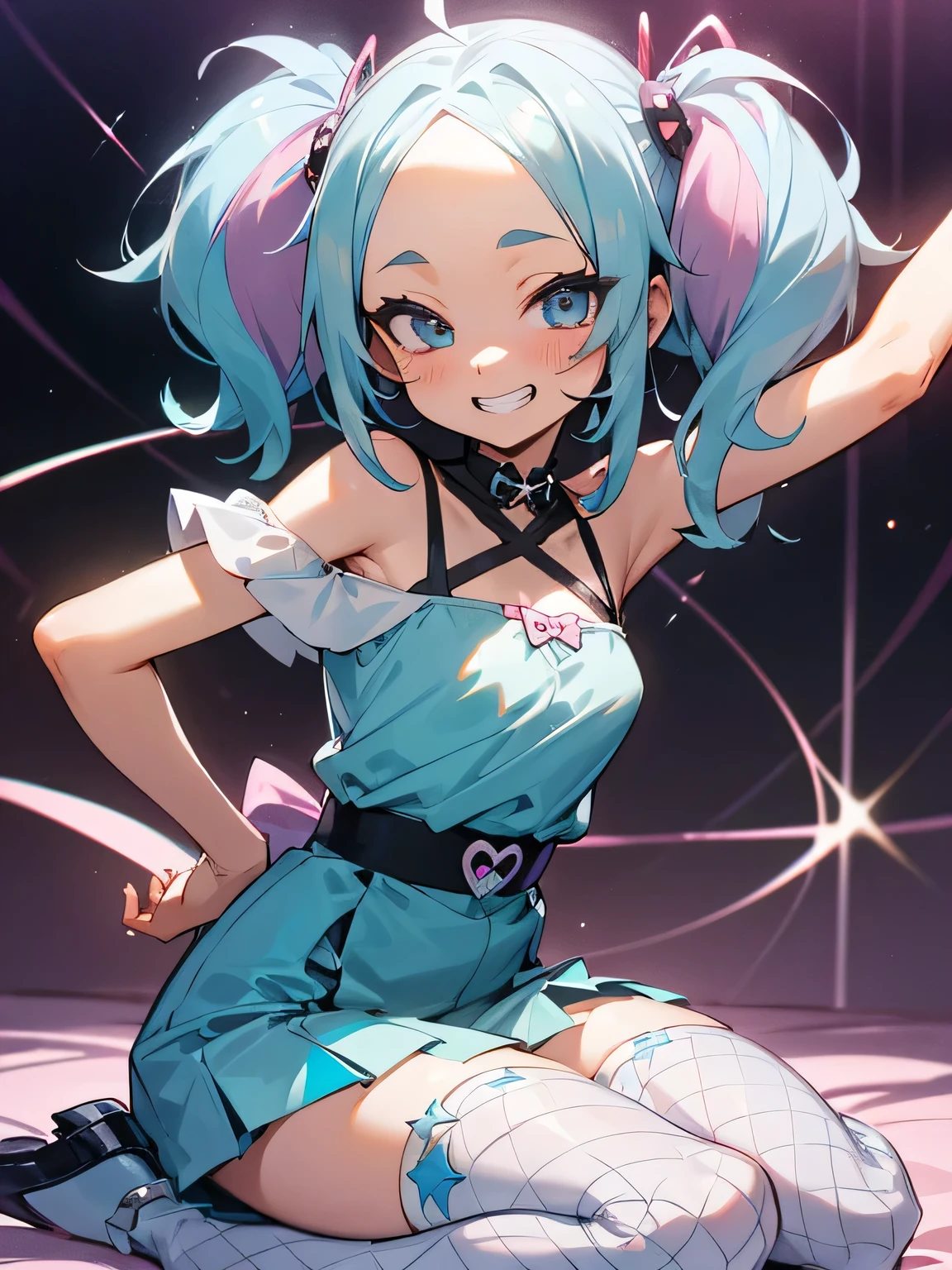 Hatsune Miku dancing happily in a yukata at a summer festival