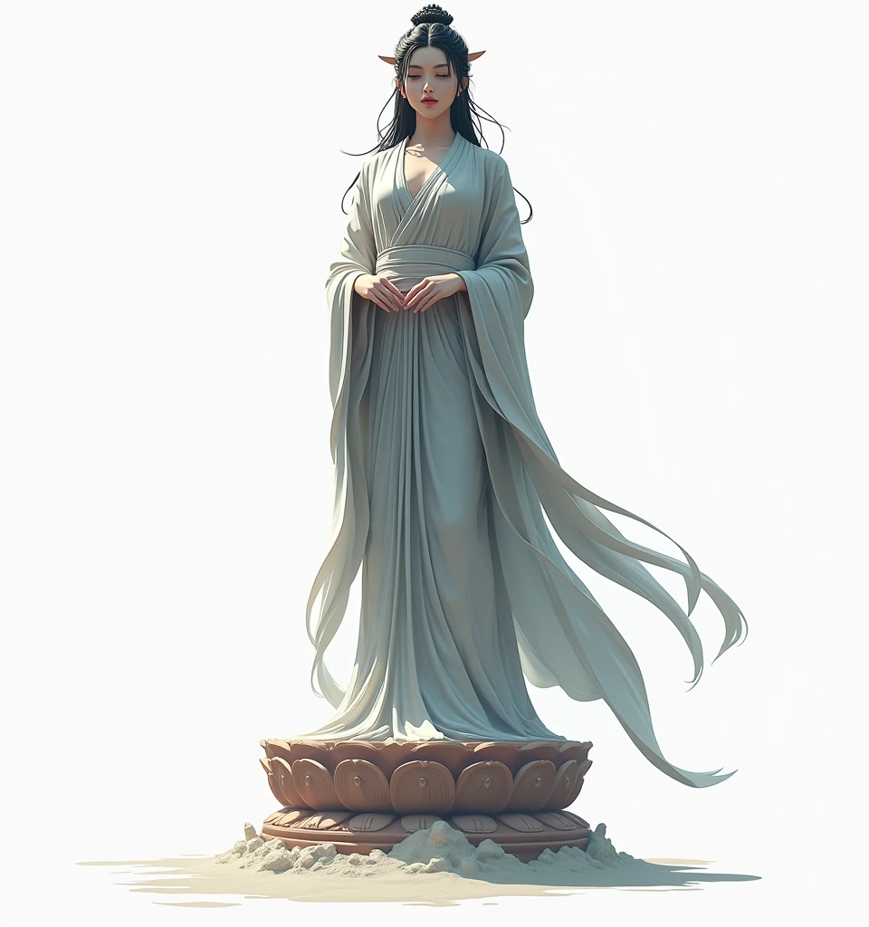 ((masterpiece, highest quality, Highest image quality, High resolution, photorealistic, Raw photo, 8K)), ((Extremely detailed CG unified 8k wallpaper)), (huge stunning goddess shot, very hot and sexy, jaw-dropping beauty, perfect proportions, beautiful body, slim body beauty:1.4), Wooden Buddha standing on lotus pedestal on gray ground, by Sesshu Toyo, Wooden Buddha, Goddess with peaceful expression, height 369cm, Kamakura period, Buddhist, by Kano Sangaku, Tensho reddish brown design, by Sesshu Toyo, view from below,