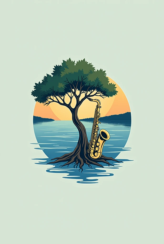 A logo of a musical group called Lake Avenue, music services, that the logo has two elements a mangrove, a saxophone.