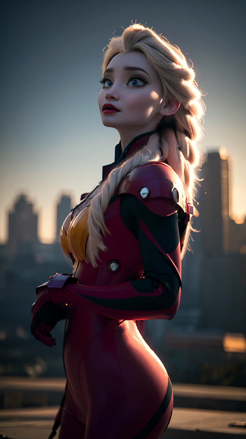 a beautiful woman, Elsa from "Frozen" in an evangelion plug suit, long platinum blonde hair, blue eyes, various spell casting poses, (wide angle shot:1.27), frozen over cityscape in the background, highly detailed, photorealistic, 8k, (best quality,4k,8k,highres,masterpiece:1.2),ultra-detailed,(realistic,photorealistic,photo-realistic:1.37),HDR,UHD,studio lighting,extremely detailed,vivid colors,dramatic colors,moody lighting, sysdeep_elsa, an14