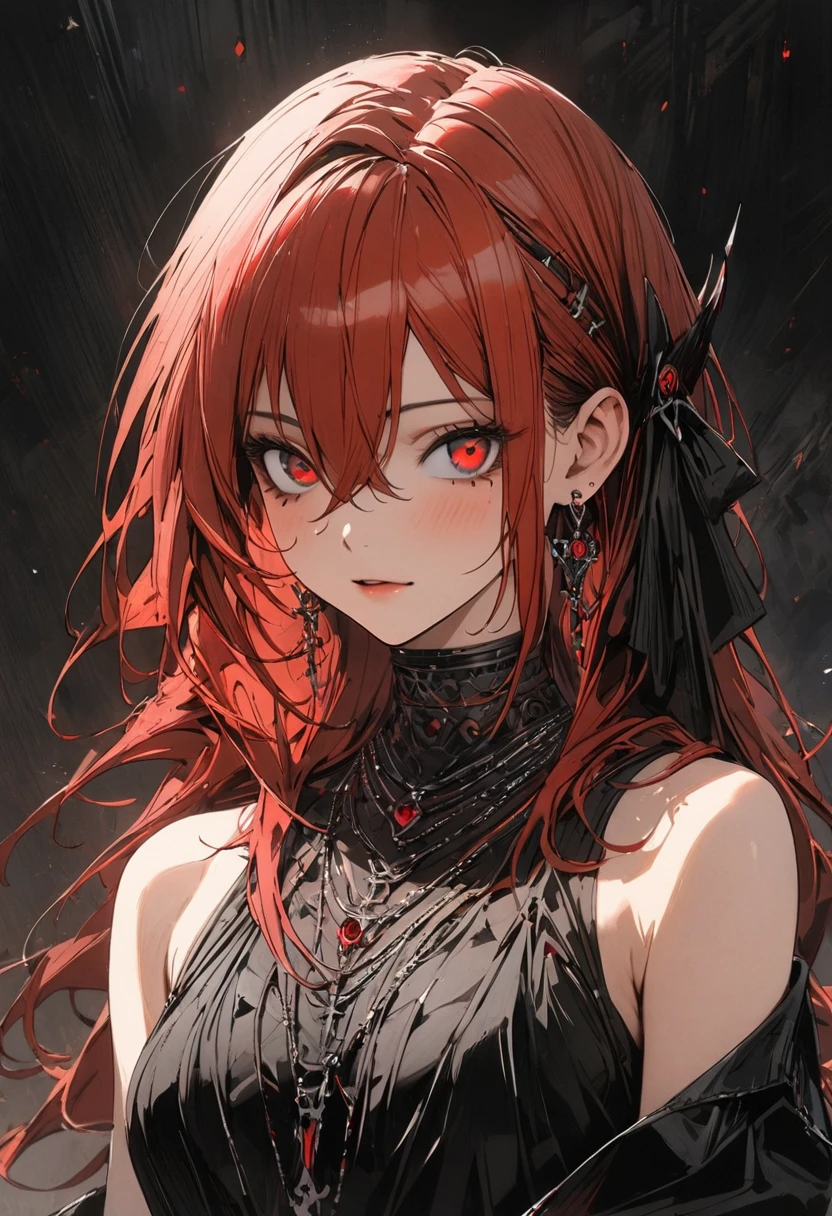 （only one person），Dark sky，heavy rain，Red lightning，dark clouds，(Battle damage机甲，Battle damage)，Flowing hair，Sexy women