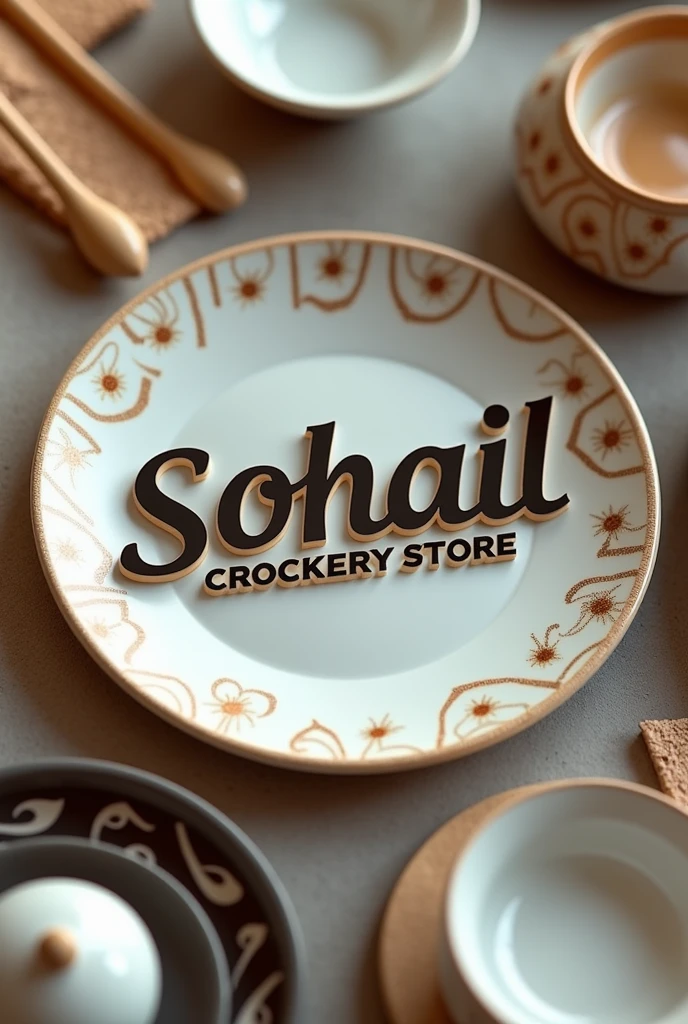 Make 4k logo name Sohail crockery store with
Plates and 3d realism