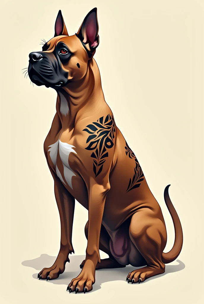Cane corso fawn colored side view, tattoo, black and red,