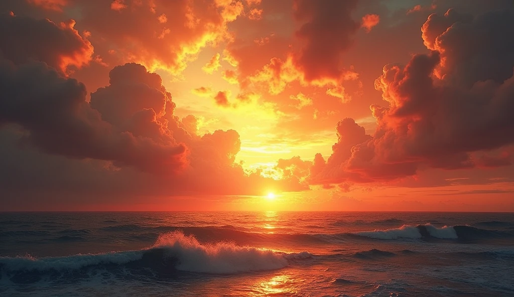 Fire sky and ocean in front side