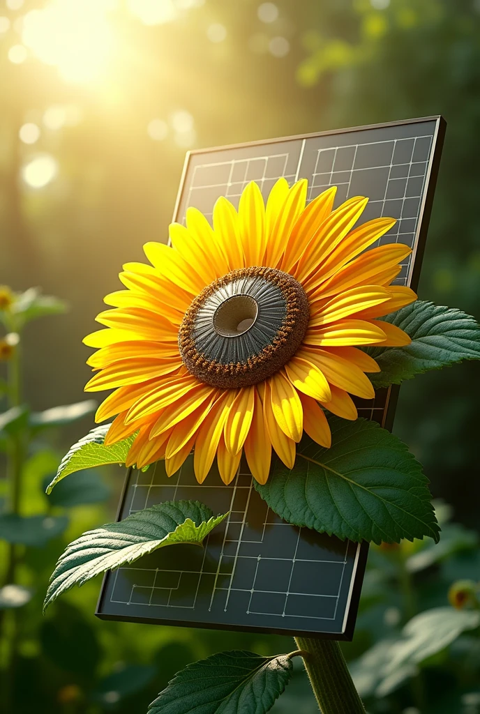 Give me an 3d view of solar pannel in sunflower design