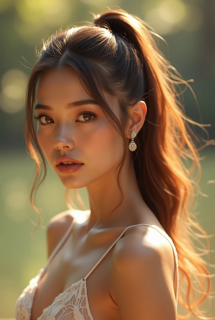 Beautiful woman with pony tail hair style 