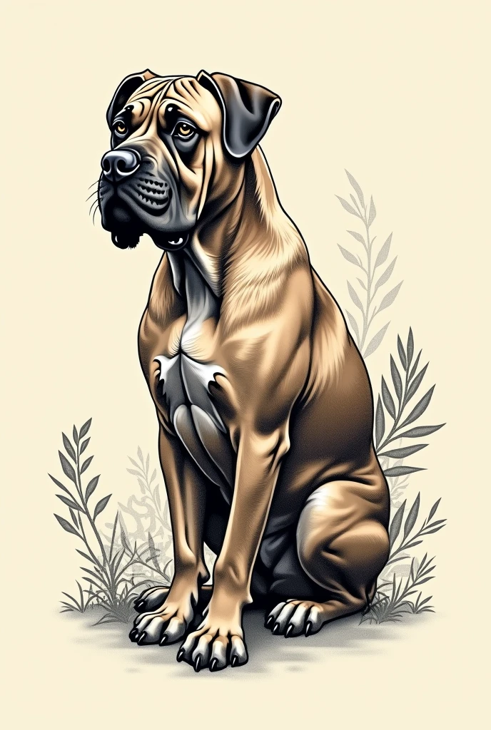 TATTOO Cane corso fawn colored side view,