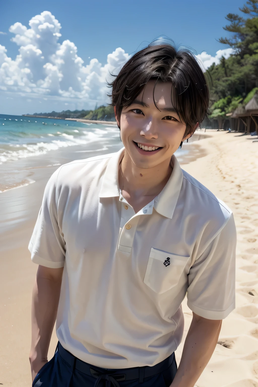 this boy looks smart, in a beach,