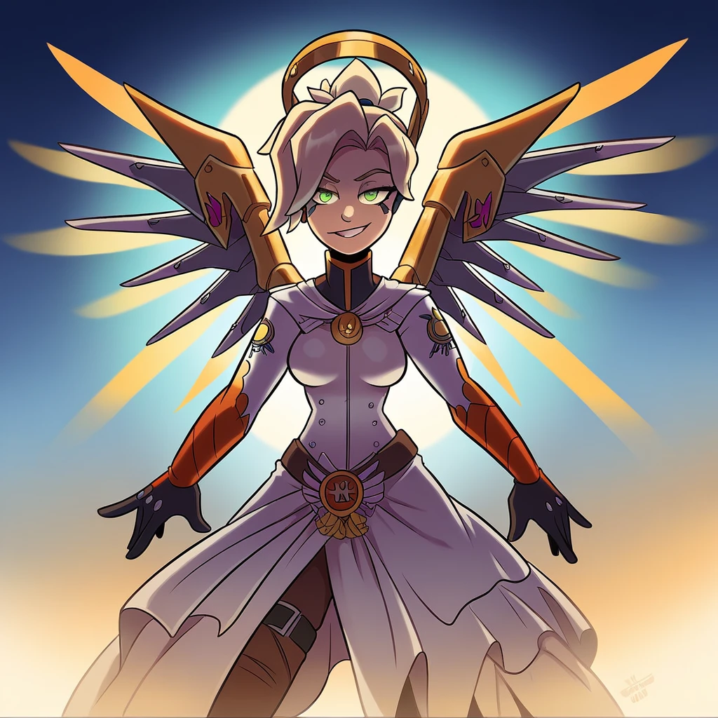 best quality, masterpiece, eye reflection, best quality, masterpiece, mercy eye reflection, alone, sculptural perfect body, blonde,overwatch mercy style hairstyle, green eyes, two arms, tomb raider style neckline clothing, utilitarian belt, alone, command room, 8k, masterpiece, highres, absurdres, natural volumetric lighting and best shadows, deep depth of field, sharp focus, naughty face, super yummy, medium breasts, elements of warhammer 40k, hyper detailed scenery, goddess