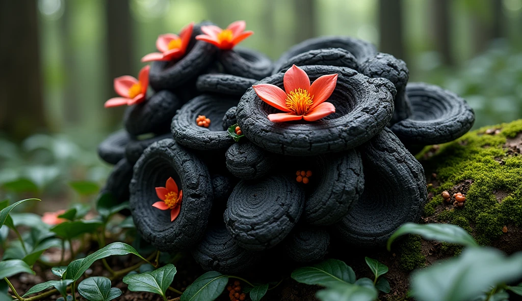 There is a kind of wood in the osmanthus forest,It is shaped like paper mulberry but has a black texture.,Its flowers are exceptionally gorgeous(best quality,4K,8k,High level,masterpiece:1.2),Ultra Detailed,(lifelike,Photo real,Photo real:1.37)