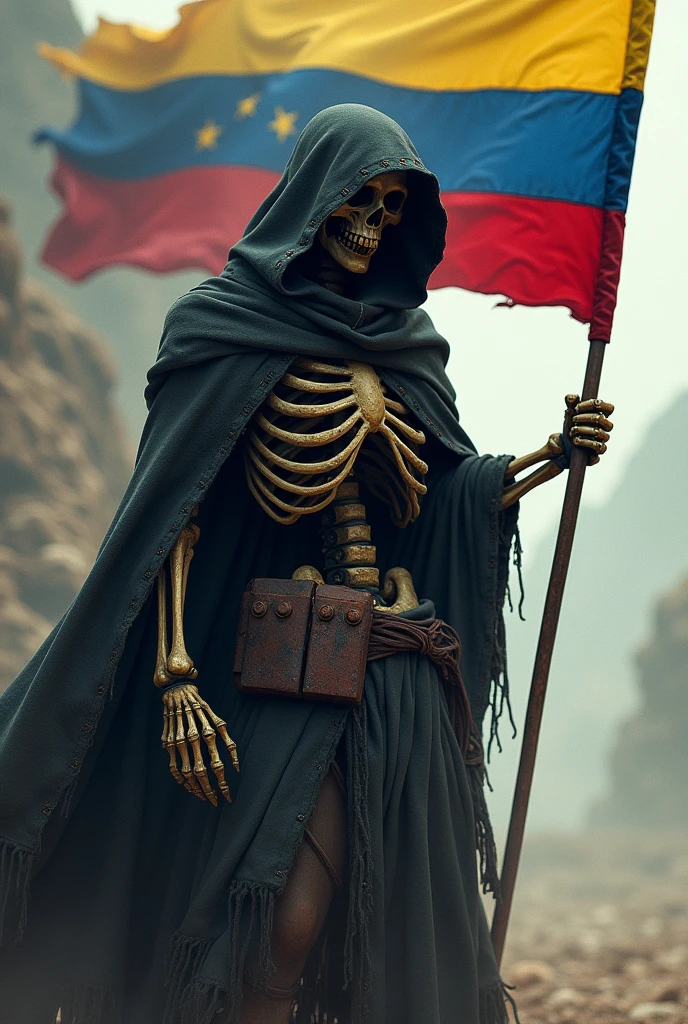 Hooded skeleton soldier with Venezuelan flag