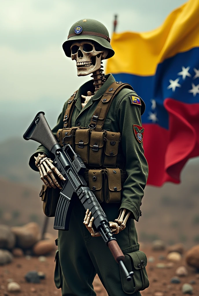 Military soldier skeleton with Venezuelan flag
