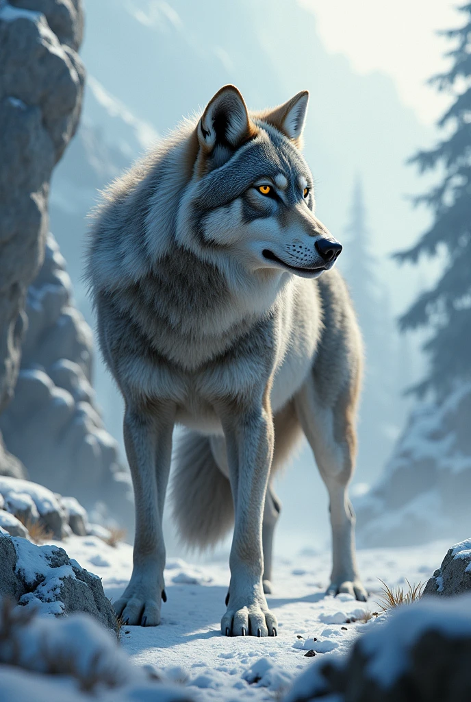 A grey wolf whit a big ass