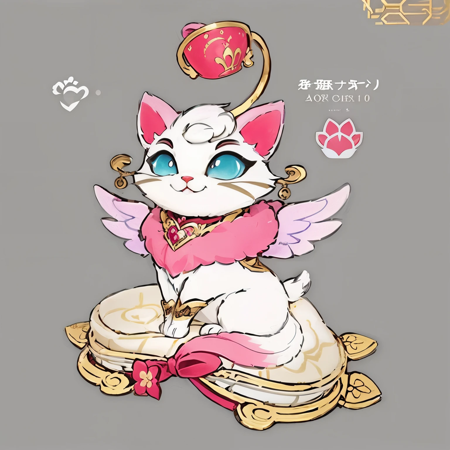 One wears a crown on his head,cartoon cat with wings,Small animals, A cute little flower cat,, mascot, Means to become rich sitting on a red cushion, Dressed in gorgeous costumes, Smile, HD anime style digital art, Blind Box, Pop Mart, handicraft, Detailed digital 2D fantasy art, 8k high quality detailed art, Detailed digital anime art, Porcelain texture, High Detail, precise, High Detail, precise, High Detail, precise, High Detail, precise, High Detail, precise