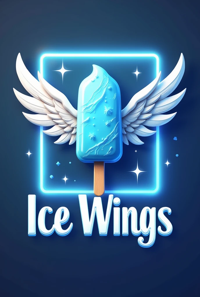 A logo with a highlighted edge in that rectangle, a 3D ice cream popsicle with wings that would bear the name Ice Wings from my silverware and wings business.