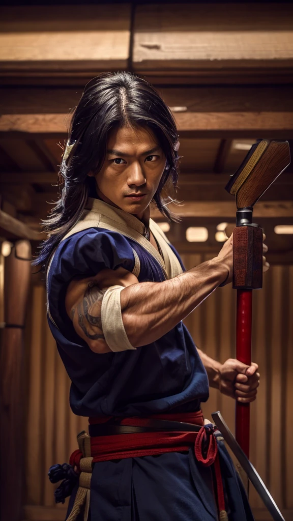 Samurai fighting with two swords