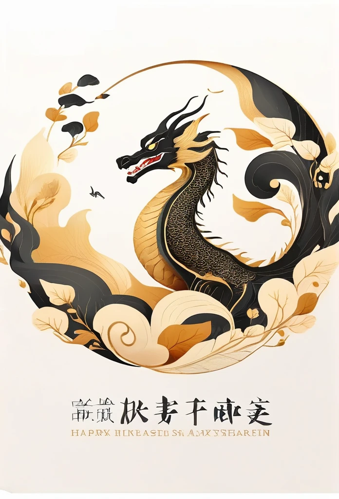Luxury Japanese restaurant logo, black dragon, looking at the camera, only black and white, beautiful and modern design, white background.
