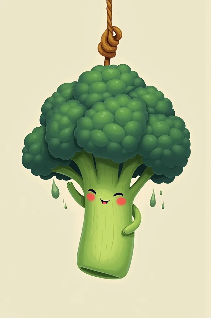 cute dead broccoli getting hanged eyes closed