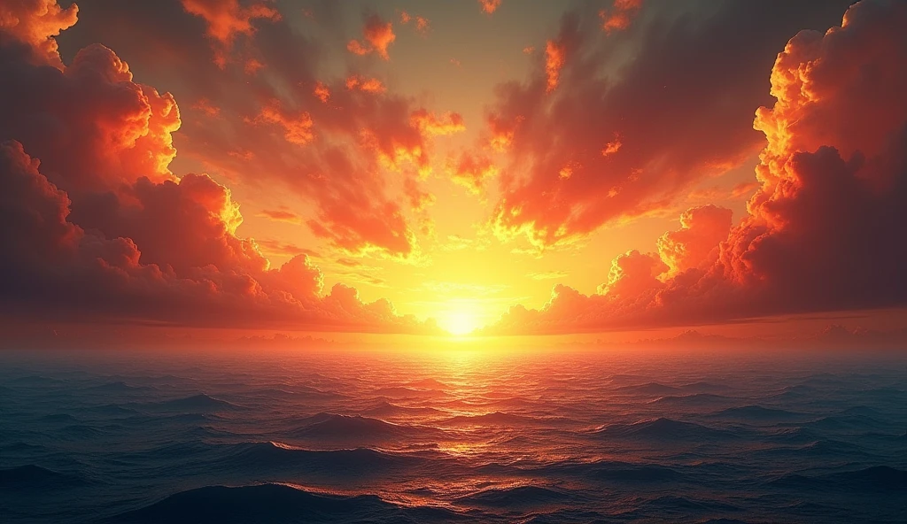 Fire on sky and ocean I front landscape
