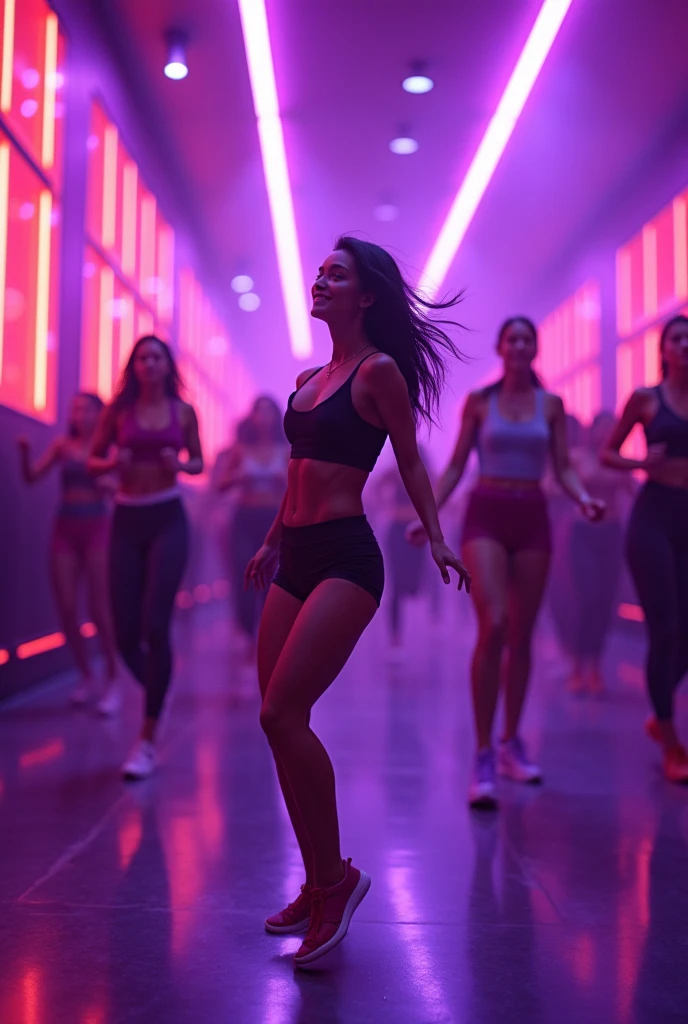 Zumba hall with purple colour aesthetics combination 
