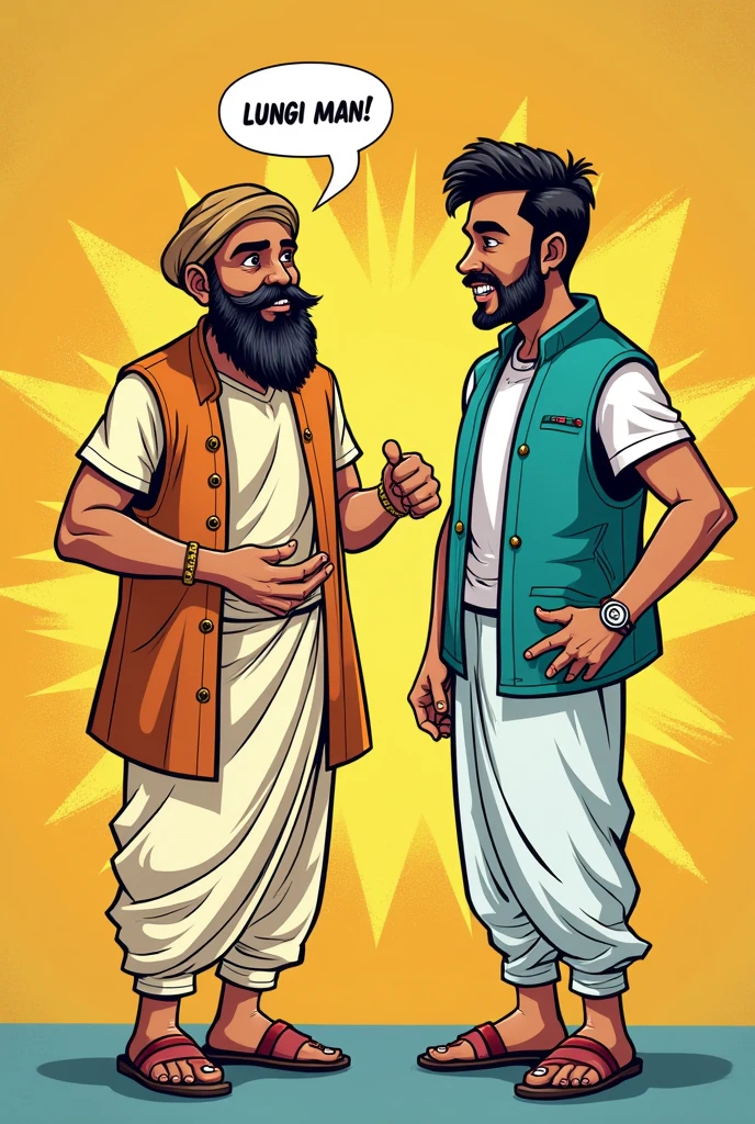 Rahim talking to Karim"I'm The Lungi Man" in comic style