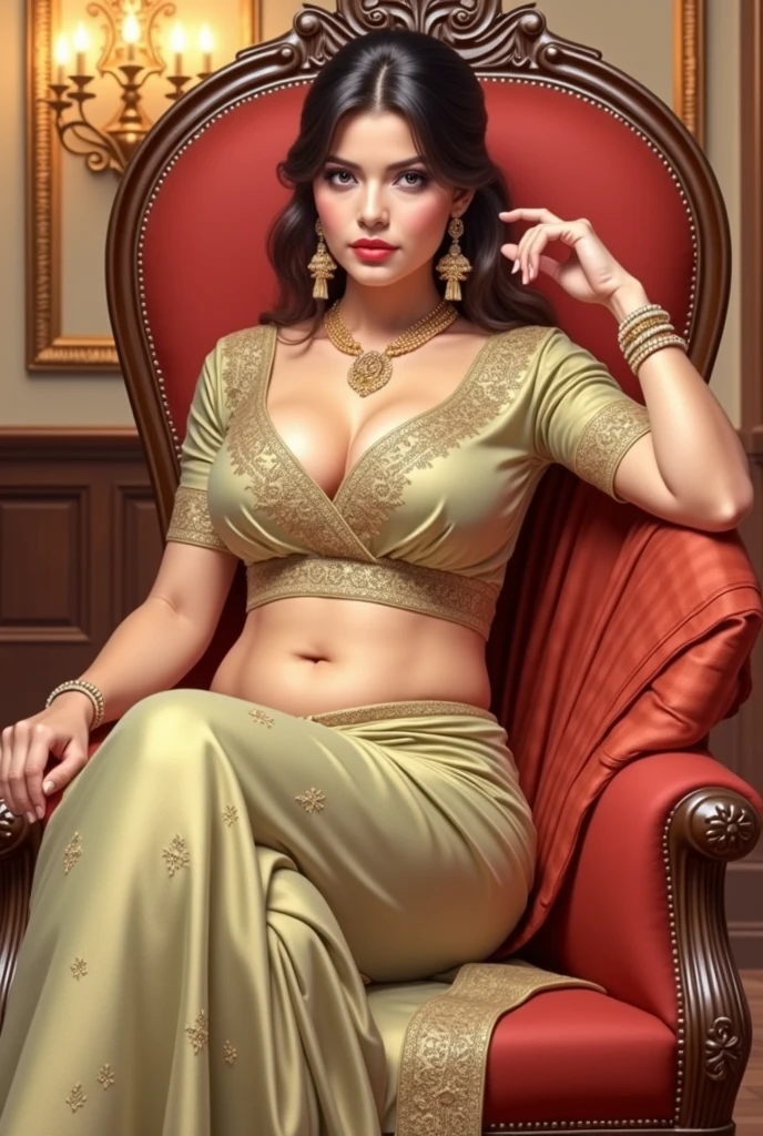 6 ft big breasted average beautiful sri lanakan wealthy age 25 girl in maharani dress. Wearing Academic regalia.well educated.sit in chair with big breasts, big butt,slim stomach.