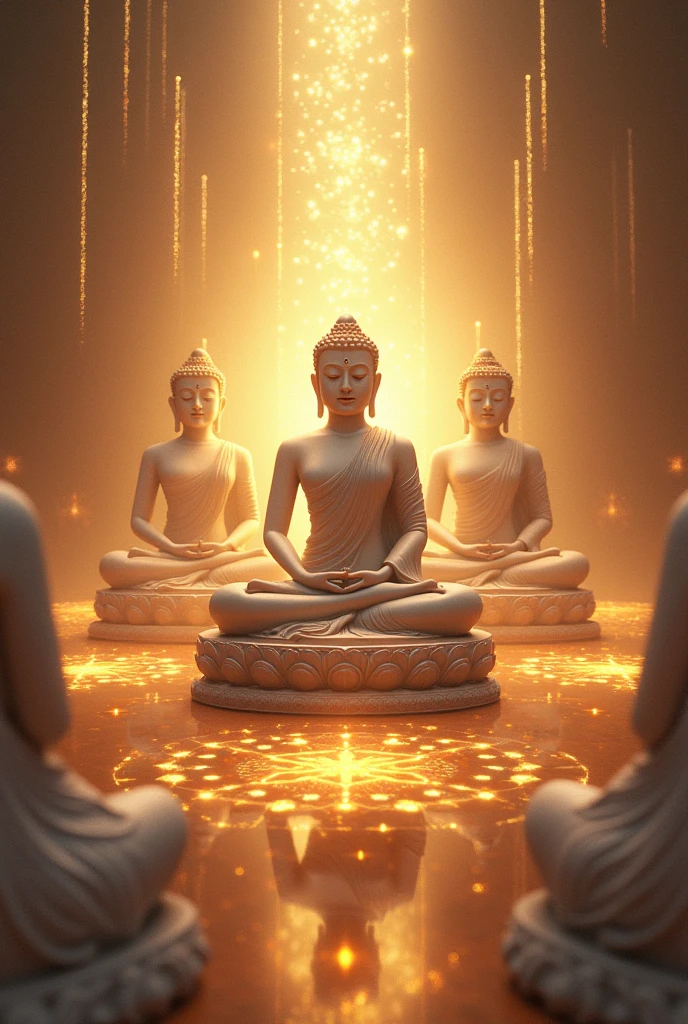 8k , masterpiece , realphoto , ((Mandala)) , Pure Land of Ultimate Bliss , Buddhist statues have the following characteristics:
The soles of the feet are flat and perfect
There is a thousand-spoked wheel pattern on the soles of the feet
The fingers are long and delicate
The heels are wide and flat
There is webbing between the fingers and toes
The hands and feet are soft
The instep of the foot is high and plump
The legs are supple and round
When standing straight, the hands reach the knees
The male genitalia are concealed
The height is equal to the arm span
Body hair points upward
One hair grows from each pore
The skin is golden in color
Light radiates from the body
The skin is smooth and fine
Seven places on the hands and feet are full
Both armpits are plump
The upper body is like a lion's
The body is perfectly straight
The shoulders are round and well-formed
There are 40 teeth
The teeth are evenly aligned
The teeth are white
The cheeks are like a lion's
All tastes are perceived as supreme
The tongue is long and wide
The voice is pure and clear
The eyes are deep blue in color
The eyelashes are like those of a cow
There is a fleshy protuberance on the crown of the head
There is a white hair between the eyebrows