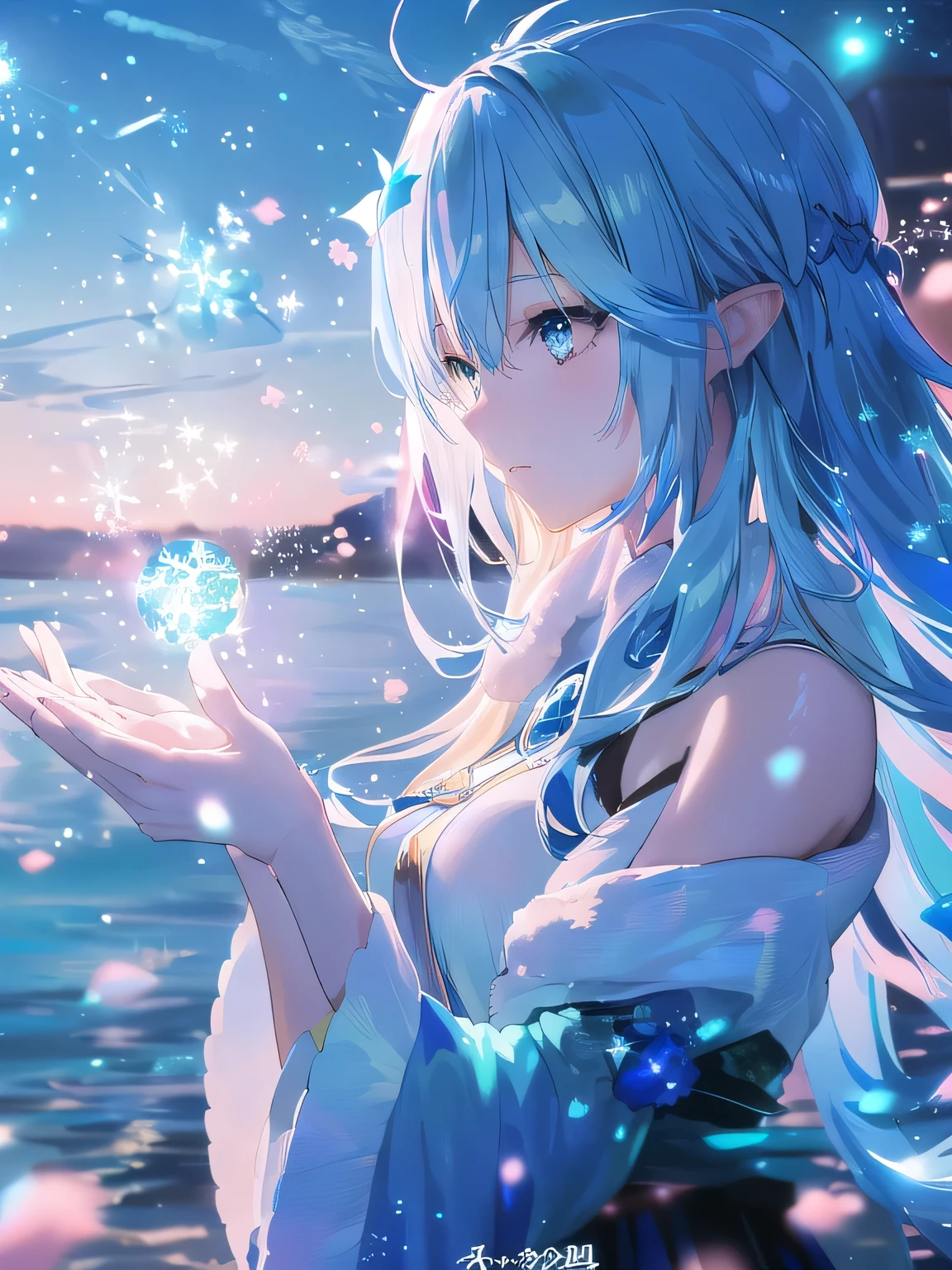 anime girl with blue hair and blue eyes holding a sparkle ball, wallpaper anime blue water, anime wallpaper 4 k, anime wallpaper 4k, anime art wallpaper 4 k, anime art wallpaper 4k, beautiful fantasy anime, 4k anime wallpaper, detailed digital anime art, anime art wallpaper 8 k, beautiful anime artwork, anime style 4 k, nightcore, glowing blue