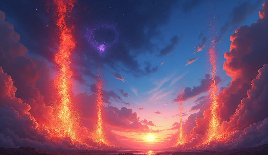 Red and blue
Fire on sky