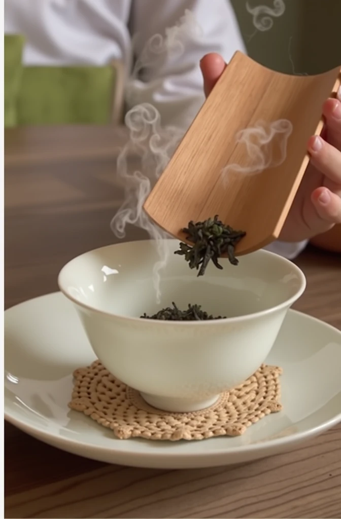 Put tea leaves into the empty cup,Very detailed,HD,Clear details