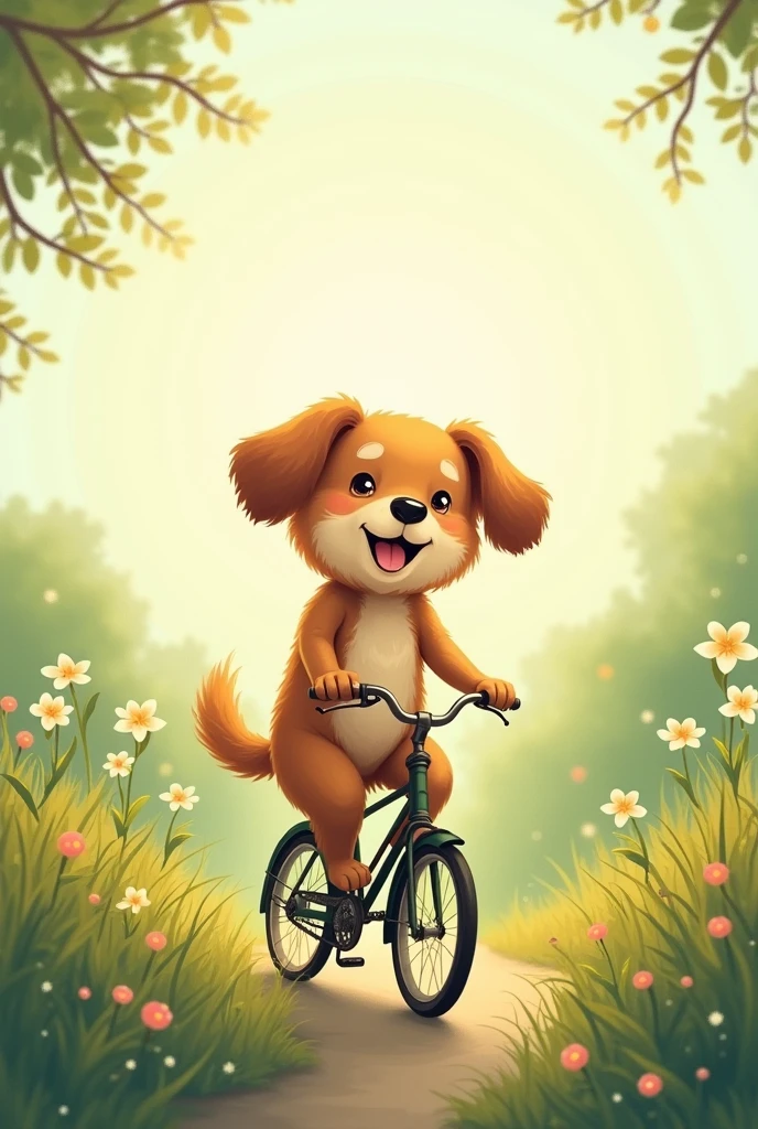 Dog riding a bicycle， Healing illustrations