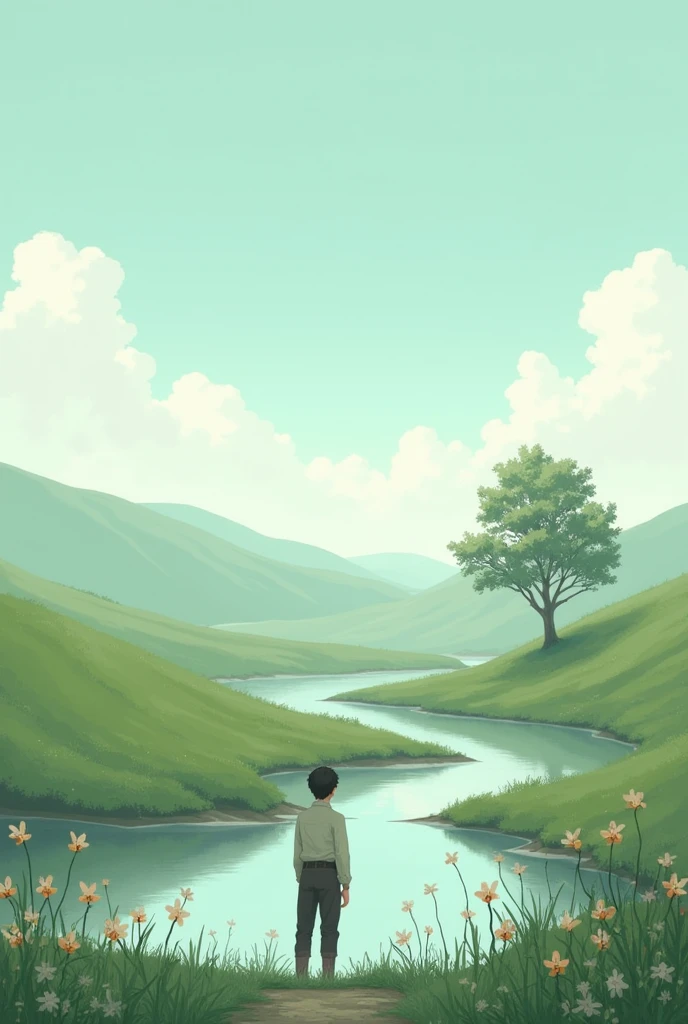 A river running side a man and tree under